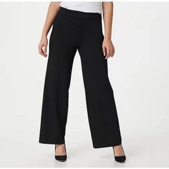 Isaac Mizrahi Black Pebble Knit Wide-Leg Pull-On Flat Front Pants Size 2X Tall - Picture 1 of 9